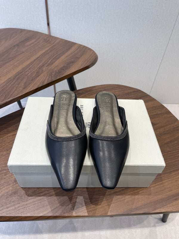 Brunello Monili-chain Mules Black Leather 624507