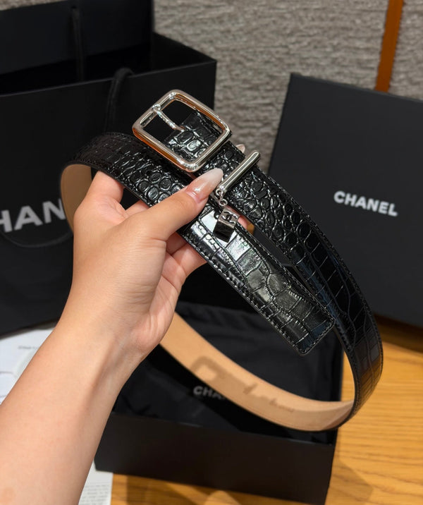 CC 3.0cm 2026 Métiers d'art Belt Black Crocodile Embossed Calfskin 209289