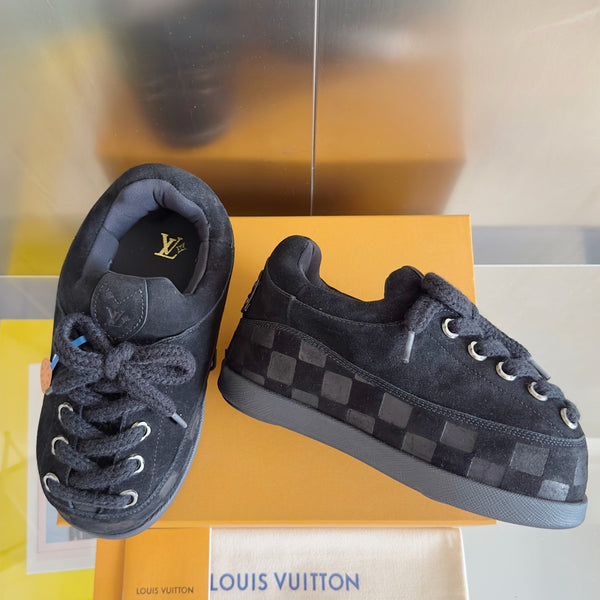 LV x Ingo Casual Sports Shoes 50mm Black Embossed Damier Graphine Suede 459769