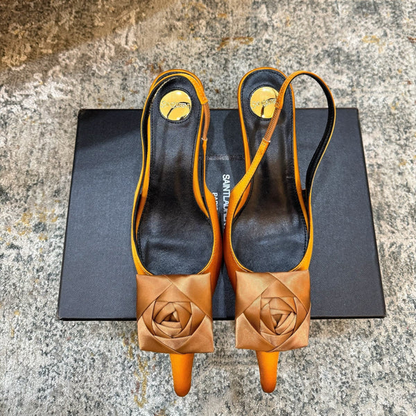 YSL Dakota Pumps 50mm Orange Satin 637209