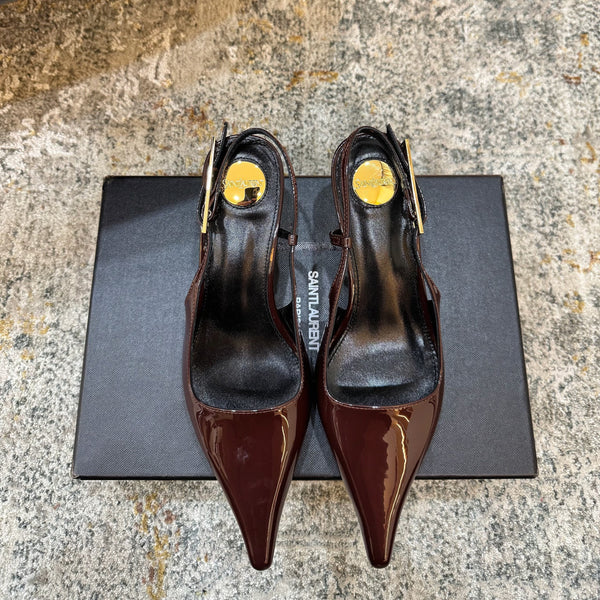YSL Anne-Marie Slingback 8cm Burgundy Patent Leather 637220