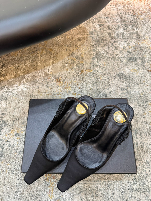 YSL Anne-Marie Slingback 8cm Black Sheepskin Silk 637229