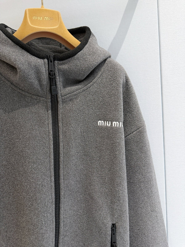 Miu 26s Stand-Collar Coat Grey Polyester 418737