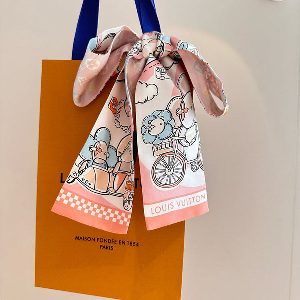 LV Twilly Mini Scarf 86 Midnight Light Pink Silk Twill 967476
