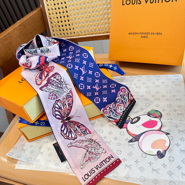 LV Twilly Mini Scarf 86 Midnight Blue Silk Twill 967477