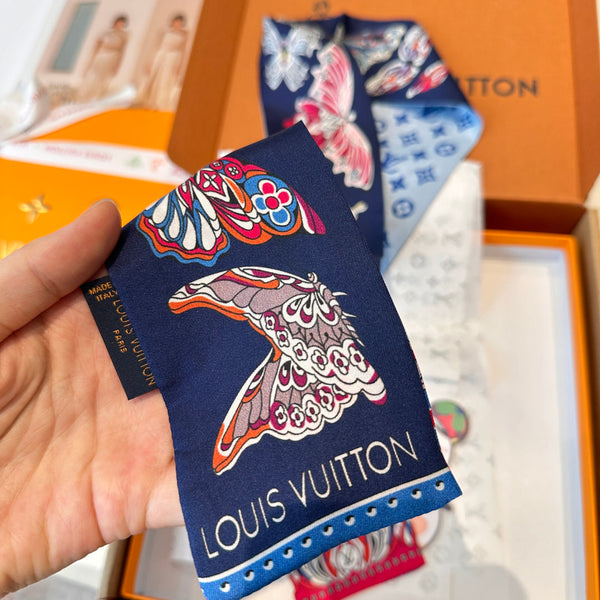 LV Twilly Mini Scarf 86 Dark Blue Silk Twill 967478