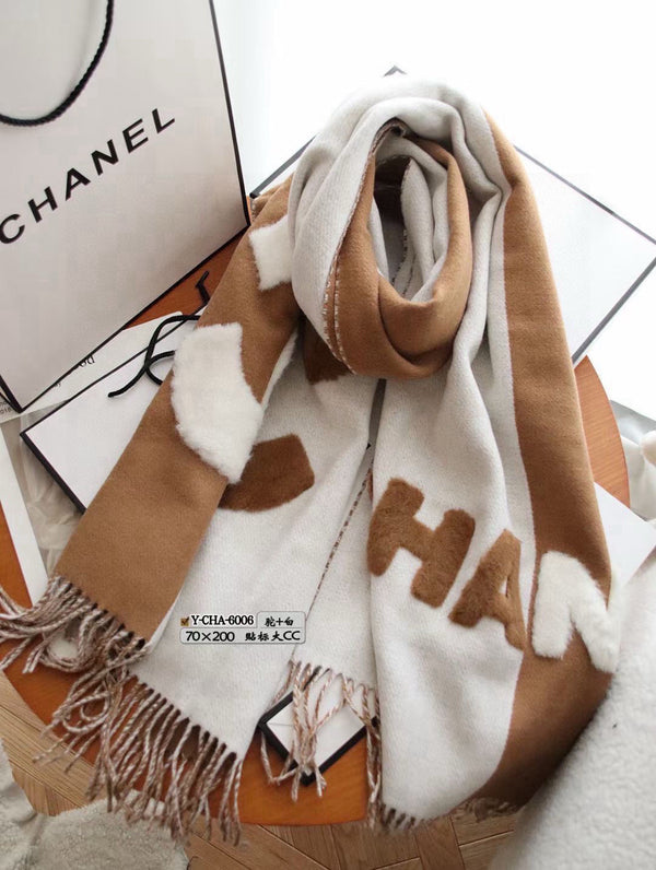 CC 25 Scarf 220cm White Brown Lambswool 968414