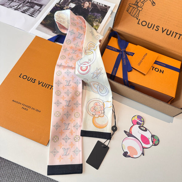 LV Twilly Mini Scarf 105 Pink Beige Silk Twill 147675