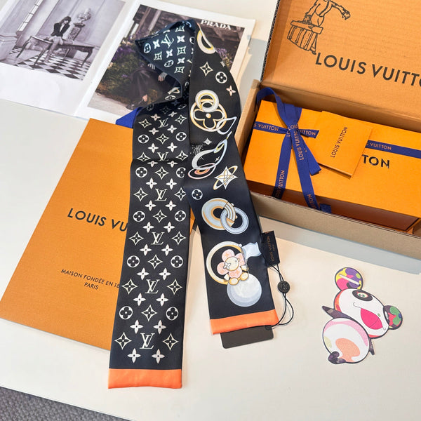 LV Twilly Mini Scarf 105 Black Silk Twill 147676