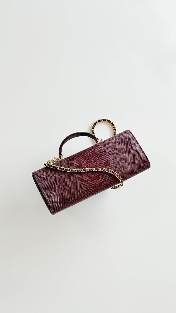 CC Métiers d’art 2026 Clutch With Chain Dark Burgundy Lizard Embossed Calfskin