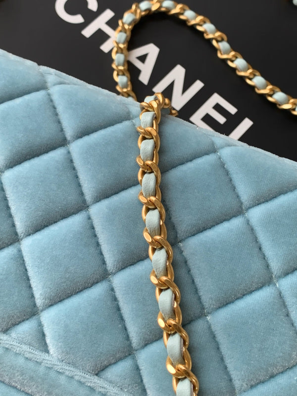 CC 24A Nano 19cm kelly shopping bag light blue velvet