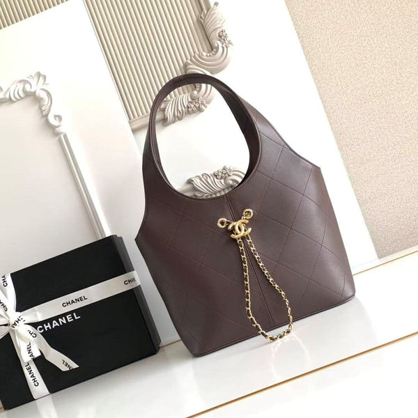 CC 2026 Basket Hobo Bag 35cm Coffee Calfskin