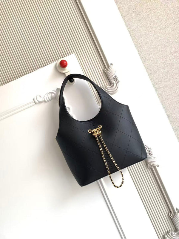 CC 2026 Basket Hobo Bag 35cm Black Calfskin