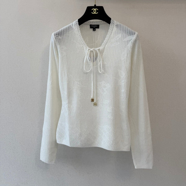 CC 26s V-Neck Long-Sleeved Pullover White Wool 423109