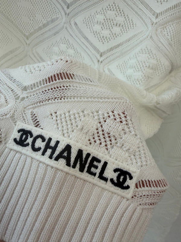 CC 26s Diamond Open-Knit Crewneck Sweater White Wool 423111