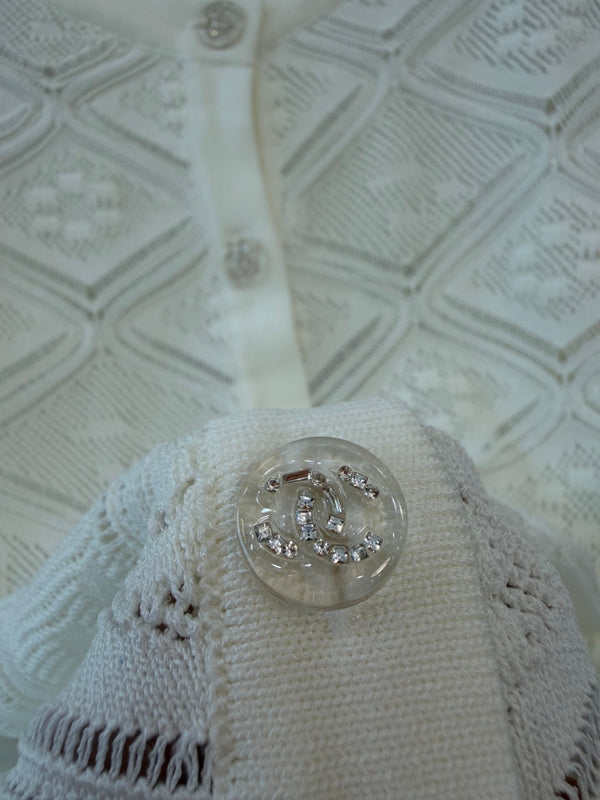 CC 26s Diamond Pattern Pointelle Cardigan White Wool 423113