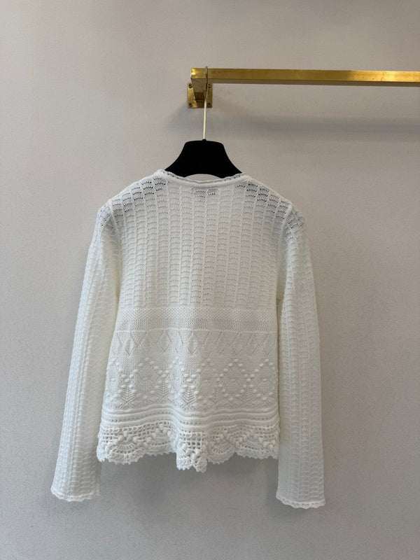 CC 26s Lace Knit Tie-Front Cardigan White Wool 423117
