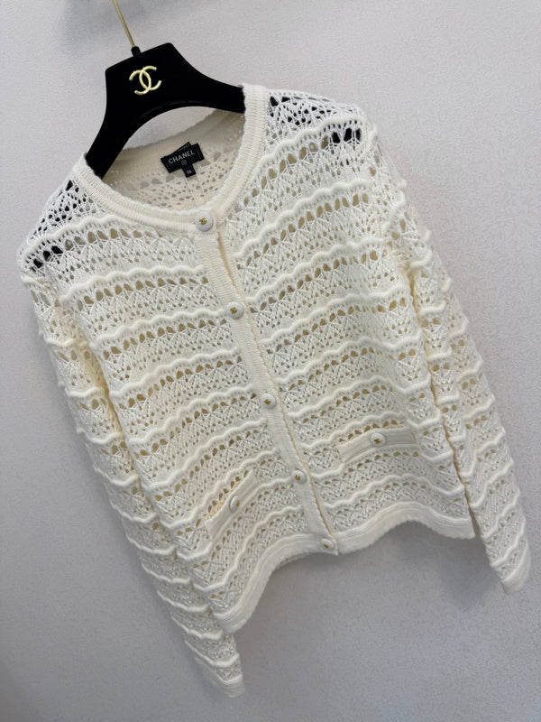 CC 26s Twinset Open-Knit Cardigan Camisole White 429796