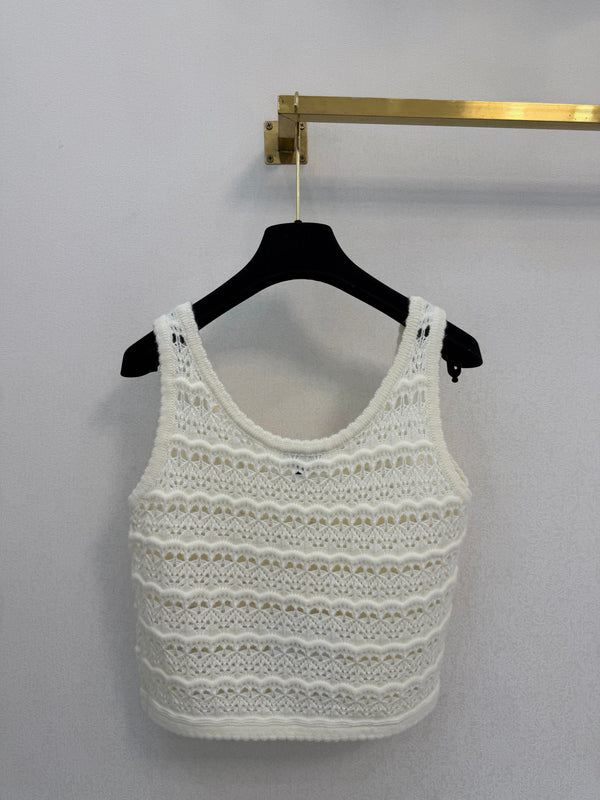 CC 26s Twinset Open-Knit Cardigan Camisole White 429796