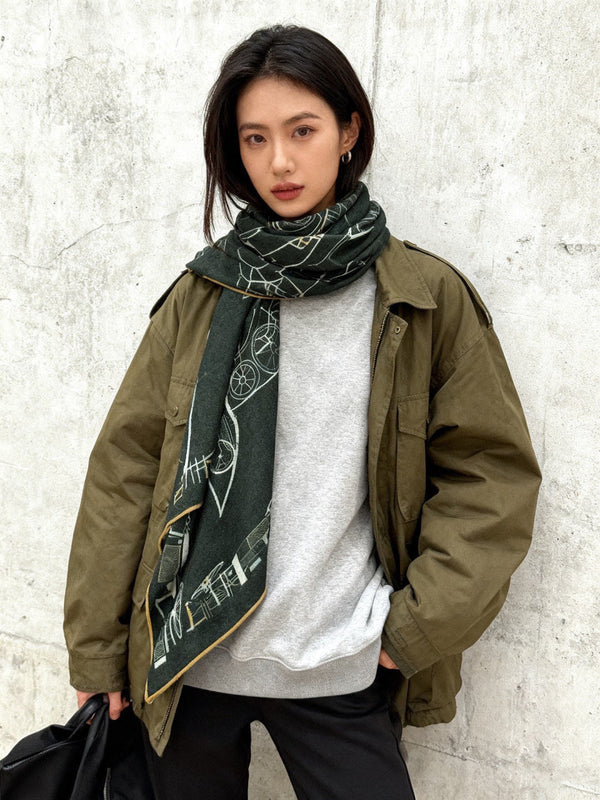 HM 25s Amazing Reversible Scarf 140cm Dark Green Cashmere Silk 970959