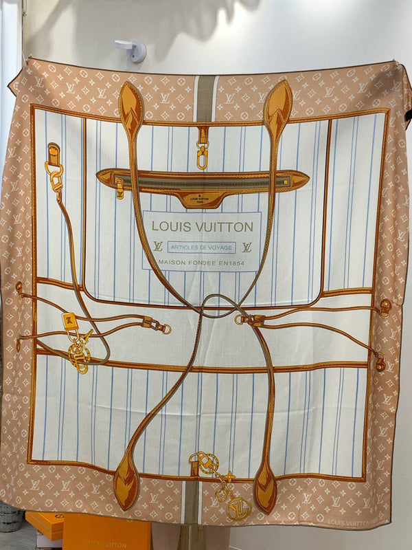 LV Scarf 135cm Brown Patterned Cashmere Silk 143713