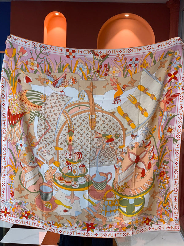 LV Double-sided Scarf 135cm Beige Cashmere Silk 143725