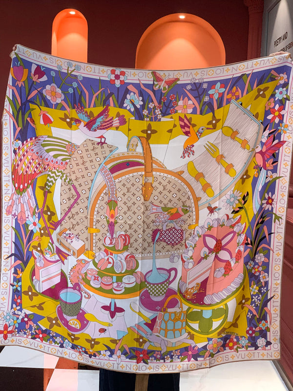 LV Double-sided Scarf 135cm Yellow Cashmere Silk 143727