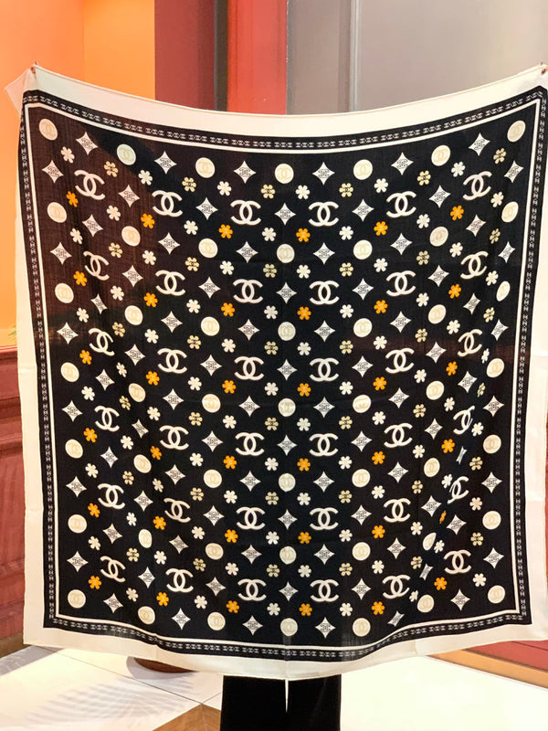CC Scarf 140cm Black Monogram Silk Cashmere 143733
