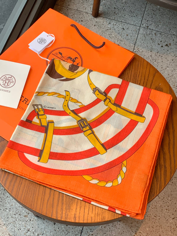 HM 26s Double-sided Scarf 140cm Orange Cream Silk Cashmere 153158