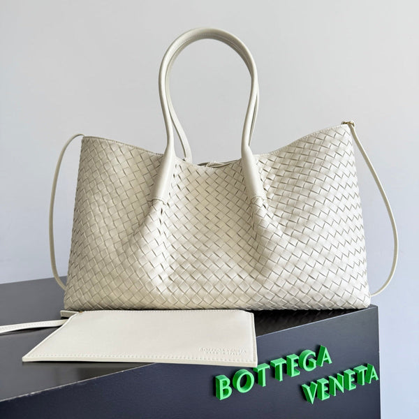 BV Pinacoteca Bag 43cm White Intrecciato Calfskin & Suede