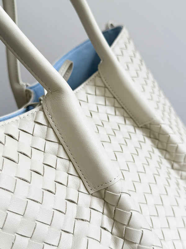 BV Pinacoteca Bag 43cm White Intrecciato Calfskin & Suede