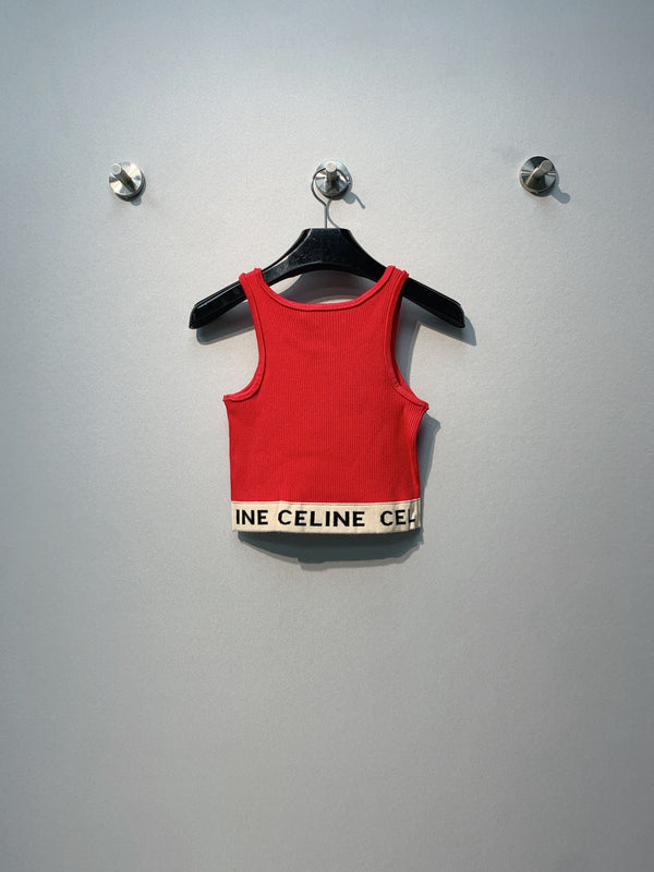 Celine SS26 Ribbed Logo Striped Tank Top Red Wool 350954