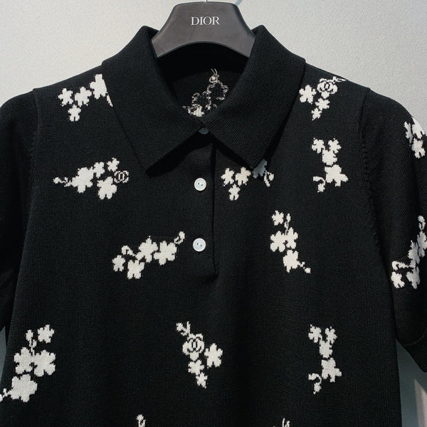 CC SS26 Flower Jacquard Knit Top Black Wool 350907