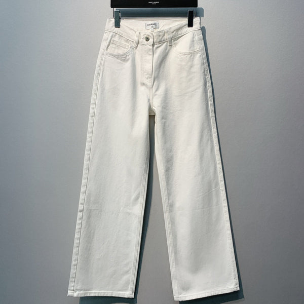 CC SS26 Wide-Leg Jeans with Logo Trim White Cotton 350940