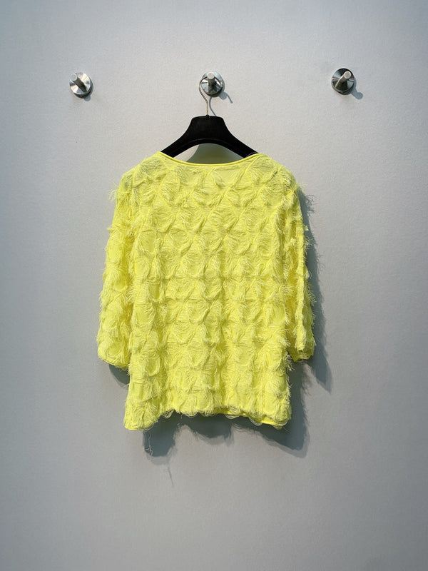 CC SS26 Feather-Trimmed Chiffon Top Neon Chiffon 350965