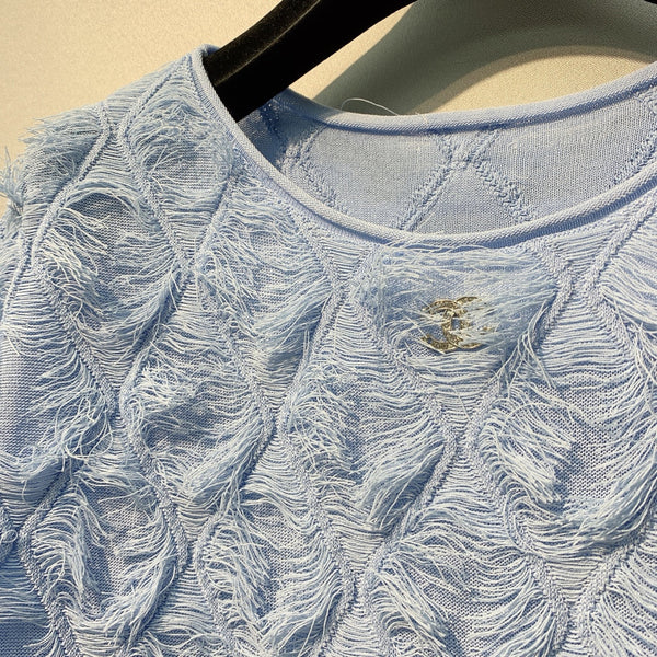 CC SS26 Feather-Trimmed Chiffon Top Light Blue Chiffon 350966