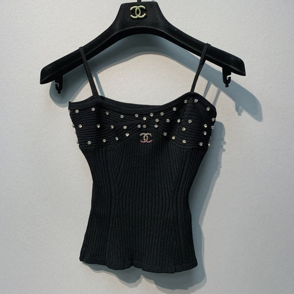 Chanel 2026 Knit Camisole White and Black Polyester Viscose
