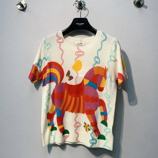 HM 2026 Horse Short-Sleeve T-Shirt Cream Mix Colors Cotton 376737