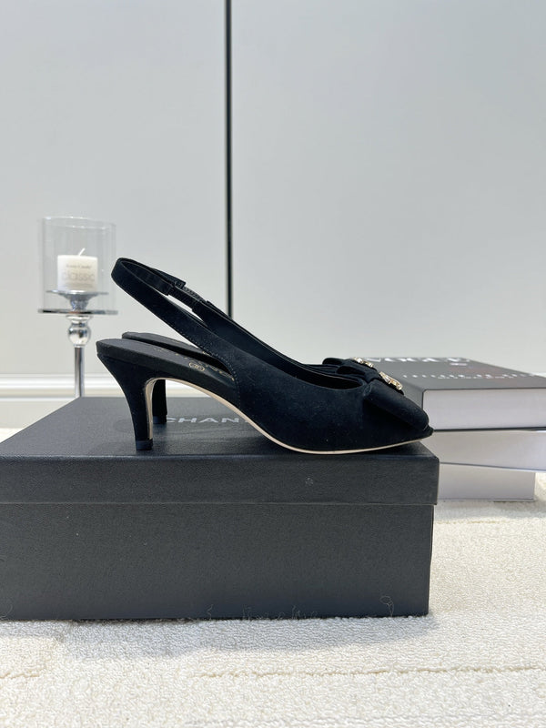 CC 26s Bow Peep-Toe Slingback Black Suede 964578