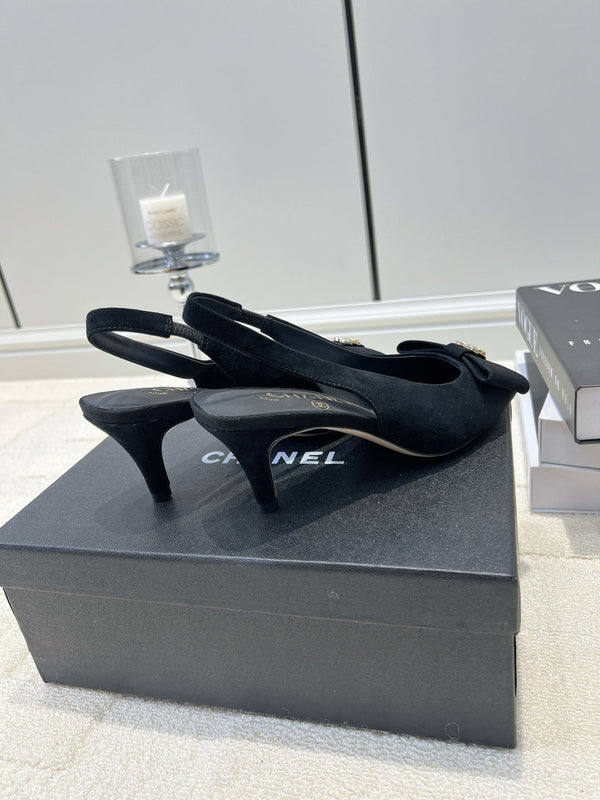 CC 26s Bow Peep-Toe Slingback Black Suede 964578