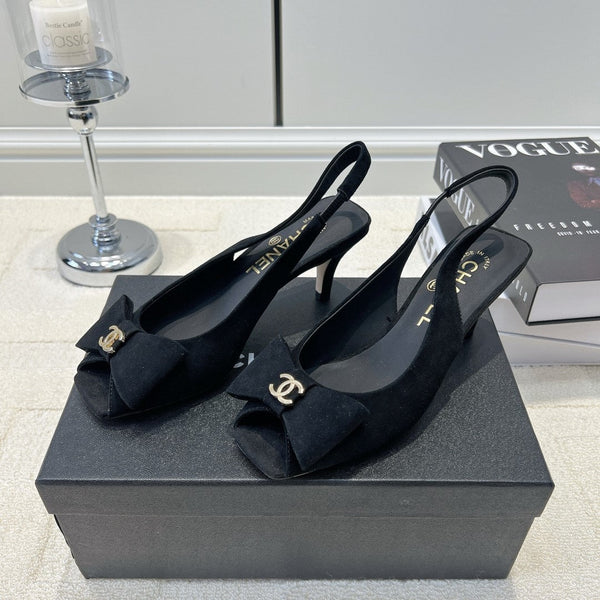 CC 26s Bow Peep-Toe Slingback Black Suede 964578