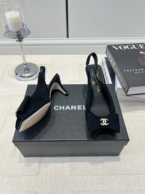 CC 26s Bow Peep-Toe Slingback Black Suede 964578