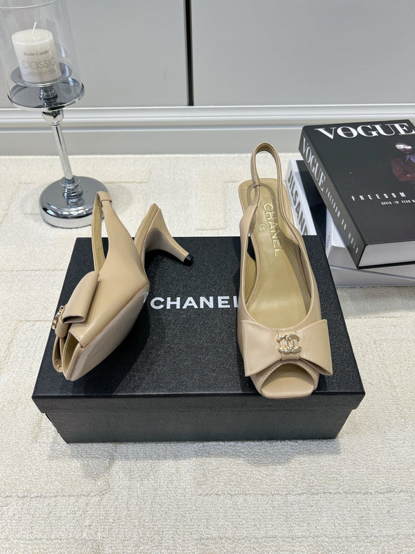 CC 26s Bow Peep-Toe Slingback Beige Sheepskin 964579
