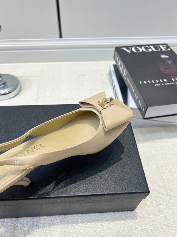 CC 26s Bow Peep-Toe Slingback Beige Sheepskin 964579