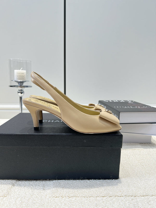 CC 26s Bow Peep-Toe Slingback Beige Sheepskin 964579
