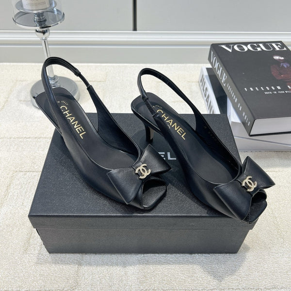 CC 26s Bow Peep-Toe Slingback Black Sheepskin 964581