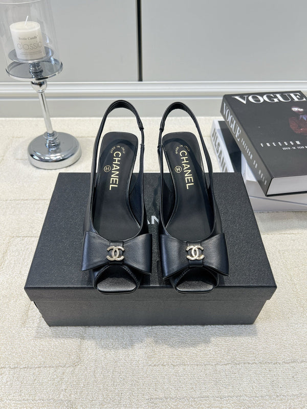 CC 26s Bow Peep-Toe Slingback Black Sheepskin 964581