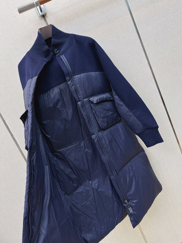 BC 26s Long Puffer Jacket Blue Down Recycled Nylon Fabric 419326