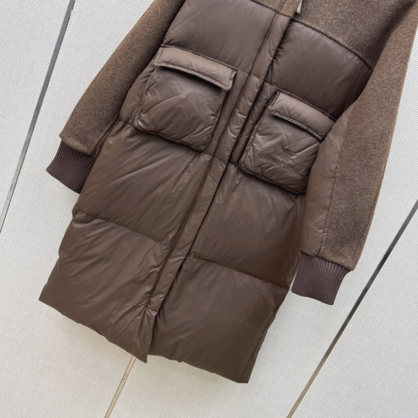 BC 26s Long Puffer Jacket Brown Down Recycled Nylon Fabric 419327