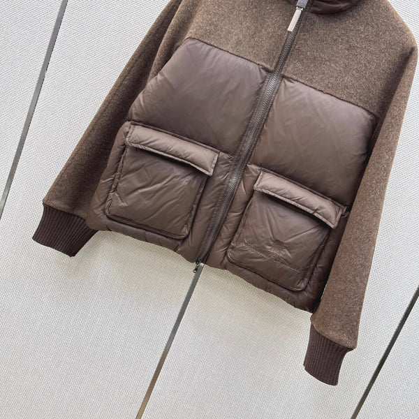 BC 26s Short Puffer Jacket Brown Down Recycled Nylon Fabric 419318
